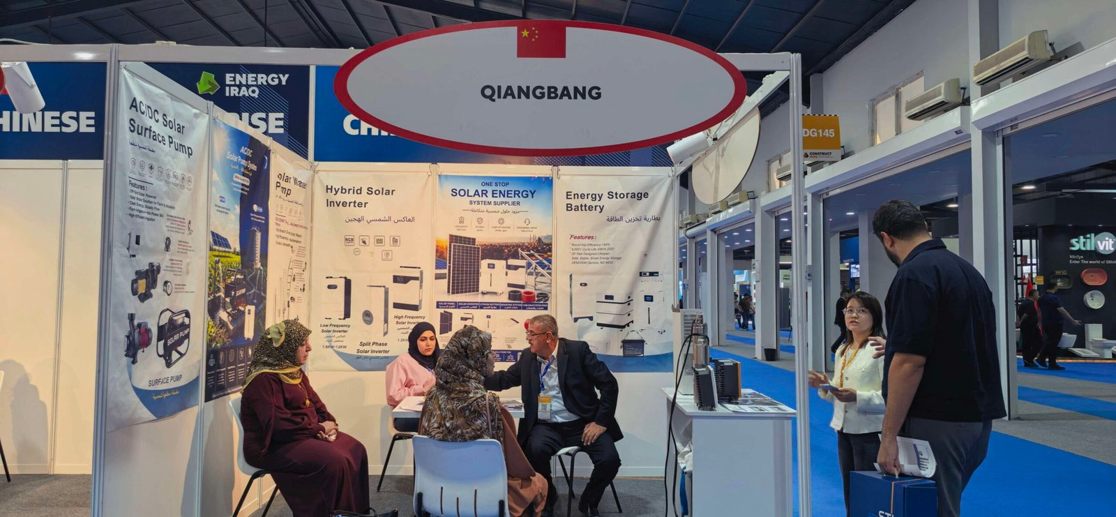 Qiangbang team meeting global customers at international trade show booth